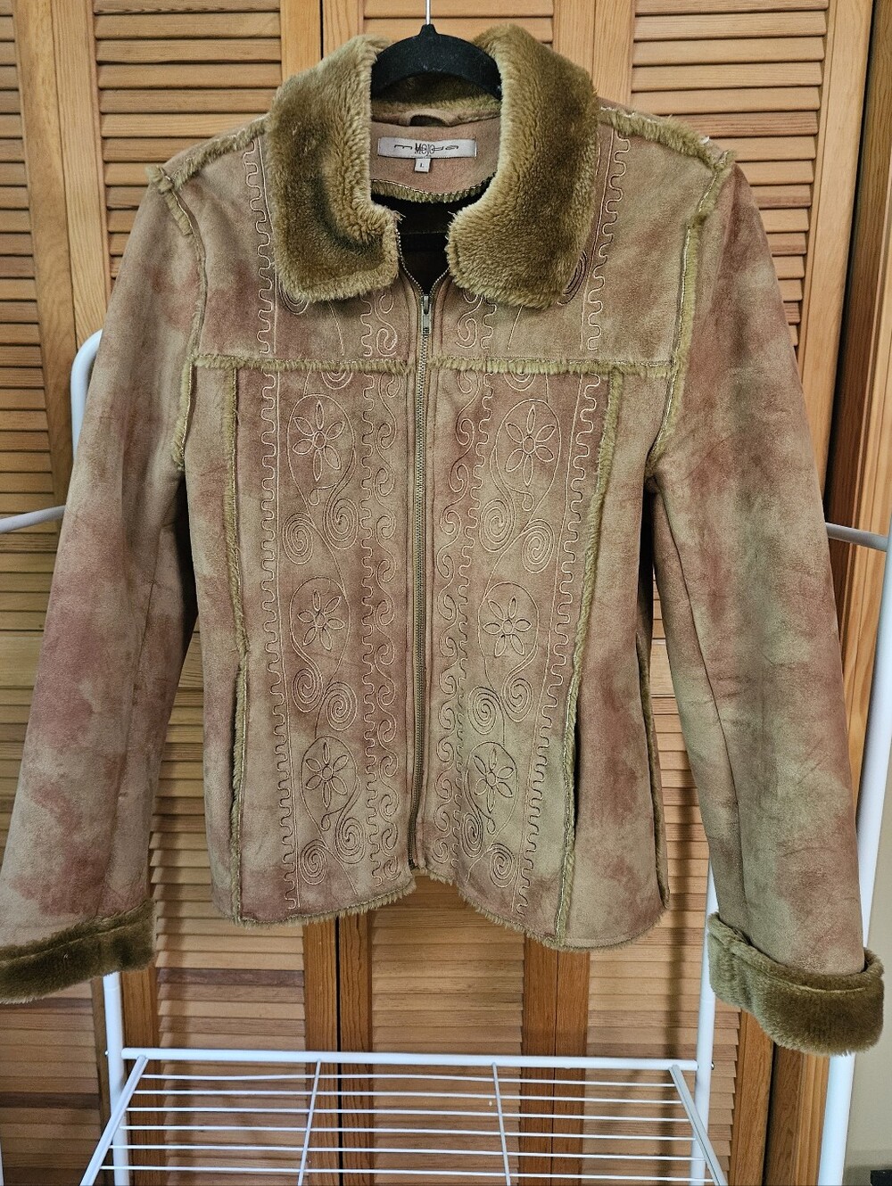 Vintage Y2k 2000s Cropped Penny Lane Embroidered Faux Fur Faux Suede Jacket